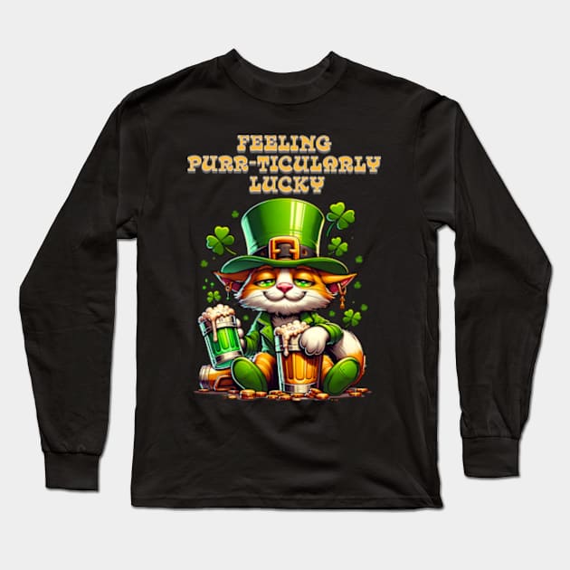 St Patricks day leprechaun cat - Feeling purr-ticularly lucky Long Sleeve T-Shirt by BrisaArtPrints